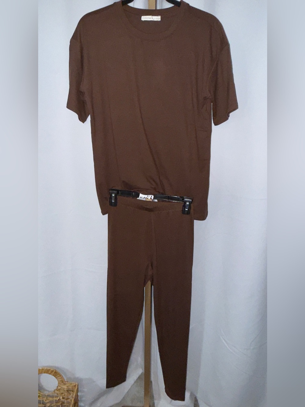 Zenana Outfitters Brown Legging Set - Tee & High-Waist Leggings